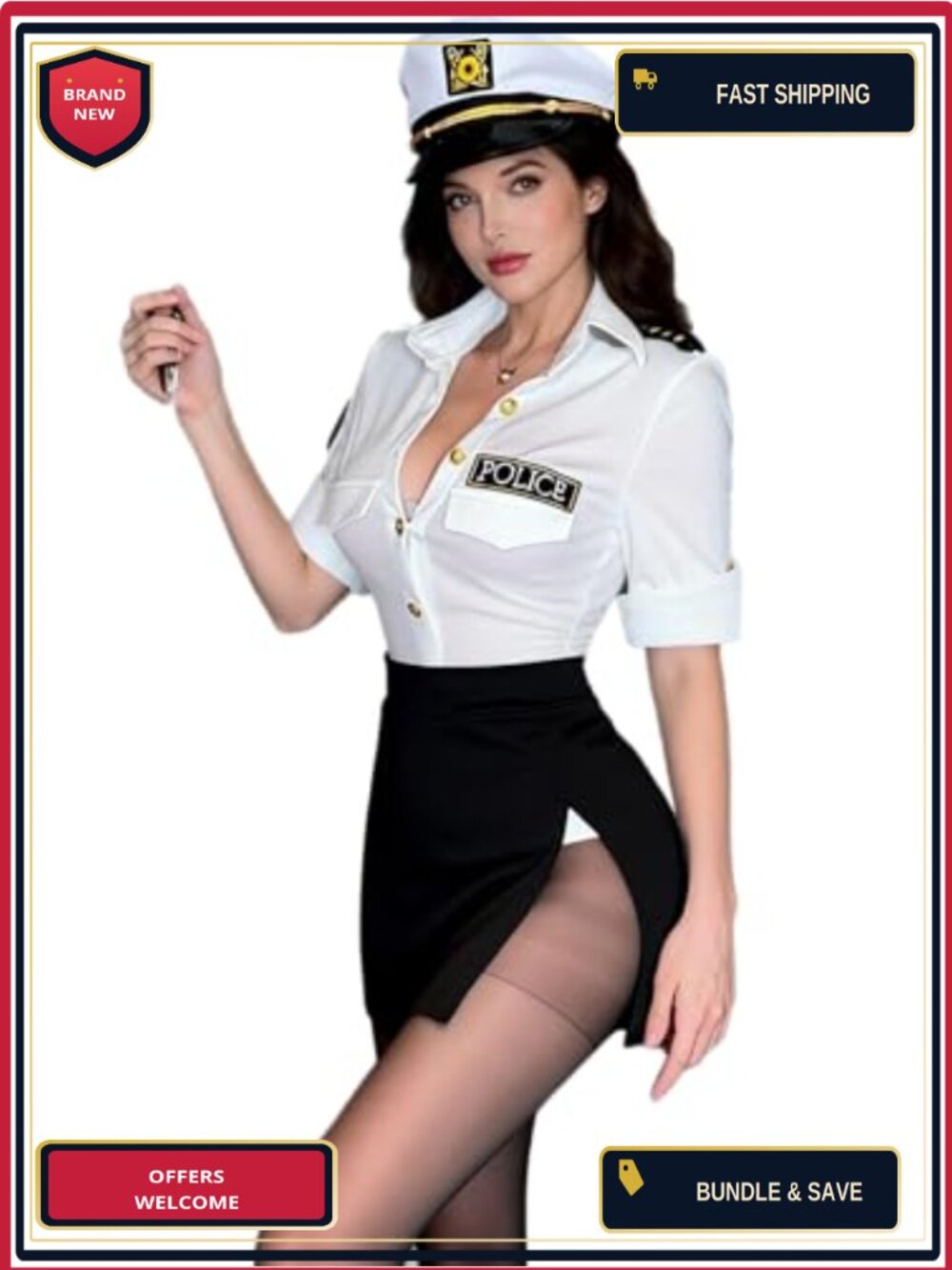Sexy Police Lingerie Costume Women Cop Uniform Shirt Skirt Handcuffs Set